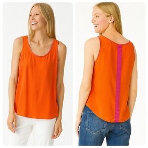 Maeve Anthropologie Sz 10 Tank Orange Pink Avant Garde‎ Trendy Feminine Bright